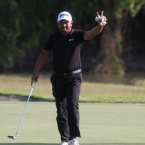 marabe shows a victory sign after he hole out 16