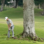 ottole fixing his stance in hole 18 beside the tree